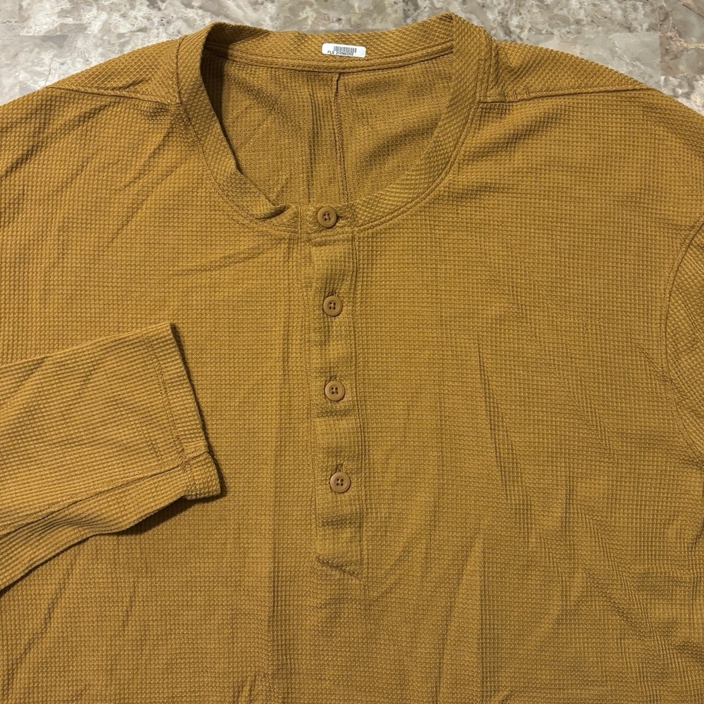 Lululemon Shirt Mens Medium Orange Shift Stitch Henley Long Sleeve Waffle